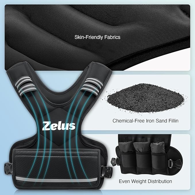 ZELUS Weighted Vest for Men and Women | 4-10lb/11-20lb/20-32lb Vest with 6 Ironsand Weights for Home Workouts | Adjustable Body Weight Vest Exercise Set for Cardio and Strength Training