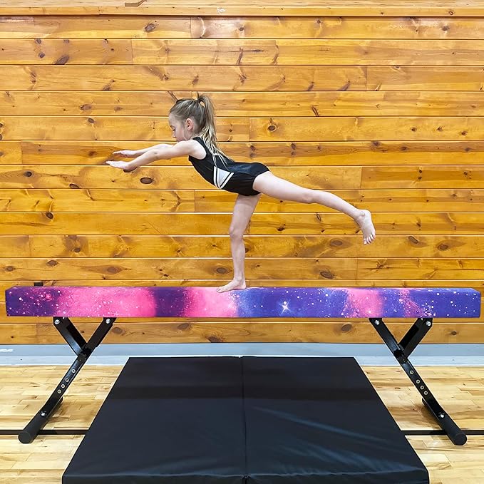 PreGymnastic 8FT Balance Beam, Raised Gymnastics Beam for Kids Ages 3-12, Home Gym Equipment for Training, Adjustable Balancing Beam Indoor, Off-Ground Competition Style