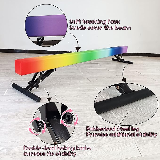 Adjustable Balance Beam for Kids, 8FT Gymnastics Beam with Anti-Slip Legs, High and Low Floor Beam for All Gymnastics Levels, Professional Gymnastic Equipment for Home, Gym Center