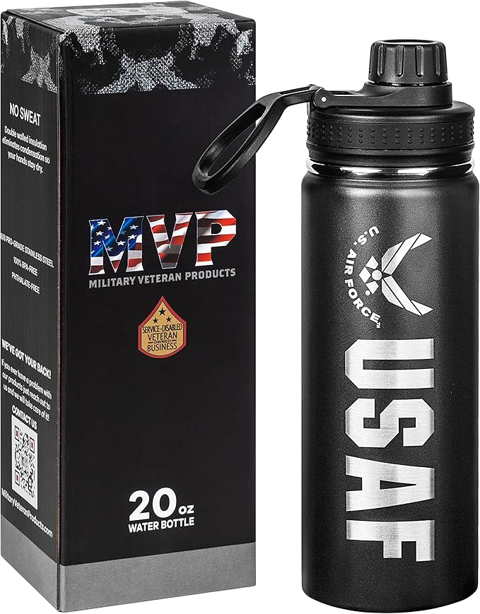 US Air Force 20oz Water Bottle | Double Wall Vacuum Insulated Stainless Steel | Disabled Vet Owned Business | USAF 20oz Water Bottle