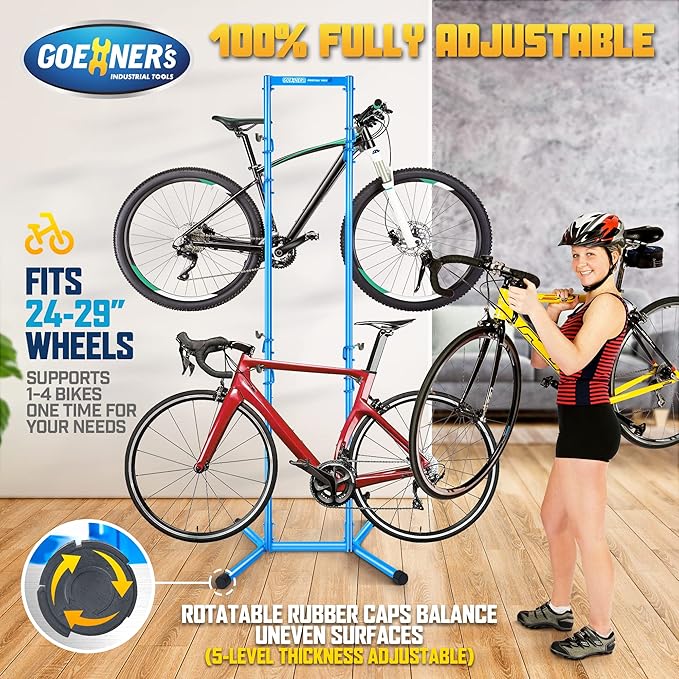 Gioventù 4 Bike Storage Rack Garage(Max 240lbs), Freestanding Gravity Bicycle Rack with Fully Adjustable Arms, Drill-free, Vertical Bike Floor Stand for Indoor Storage, Suitable for Any Bike Styles