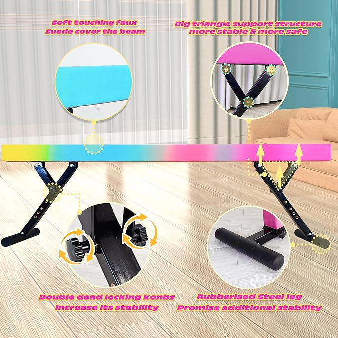 Adjustable Balance Beam for Kids, 8FT Gymnastics Beam with Anti-Slip Legs, High and Low Floor Beam for All Gymnastics Levels, Professional Gymnastic Equipment for Home, Gym Center