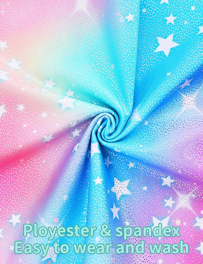 Nymphperi 2 Packs Gymnastics Leotard for Girls Sparkle Biketards with Shorts Kids Sleeveless Unitard One-Piece Dancewear