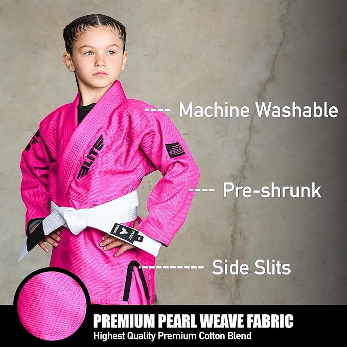 Elite Sports IBJJF Ultra Light BJJ Brazilian Jiu Jitsu Gi for Kids with Preshrunk Fabric and Free Belt