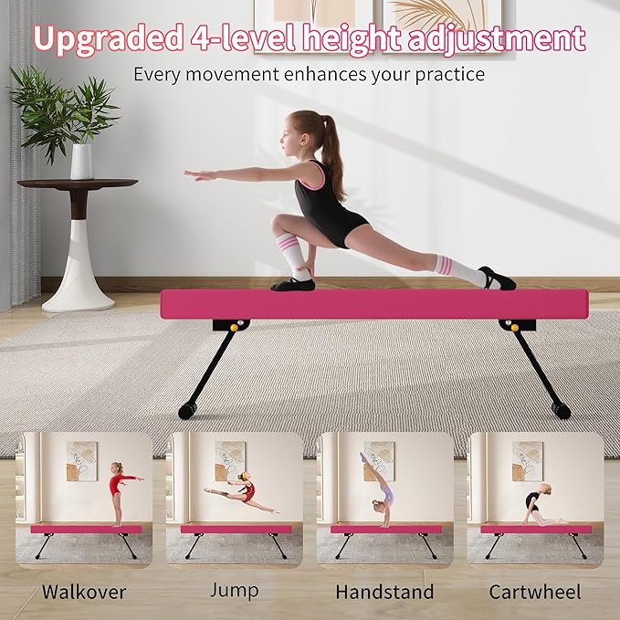 EL&IT·Wings 6ft/8ft Gymnastic Balance Beam, Adjustable High and Low Level Floor Beam - Highly Stable - Gym Practice Training Equipment for Kids Children Girls Home