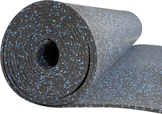 Playsafer Genaflex Rubber Gym Floor Mat, Heavy Duty Commercial Protective Gym Flooring Roll - 8mm Thick (10% Blue, 4' X 15')