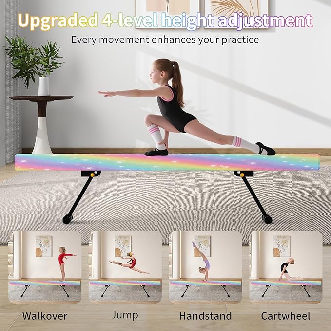 EL&IT·Wings 6ft/8ft Gymnastic Balance Beam, Adjustable High and Low Level Floor Beam - Highly Stable - Gym Practice Training Equipment for Kids Children Girls Home