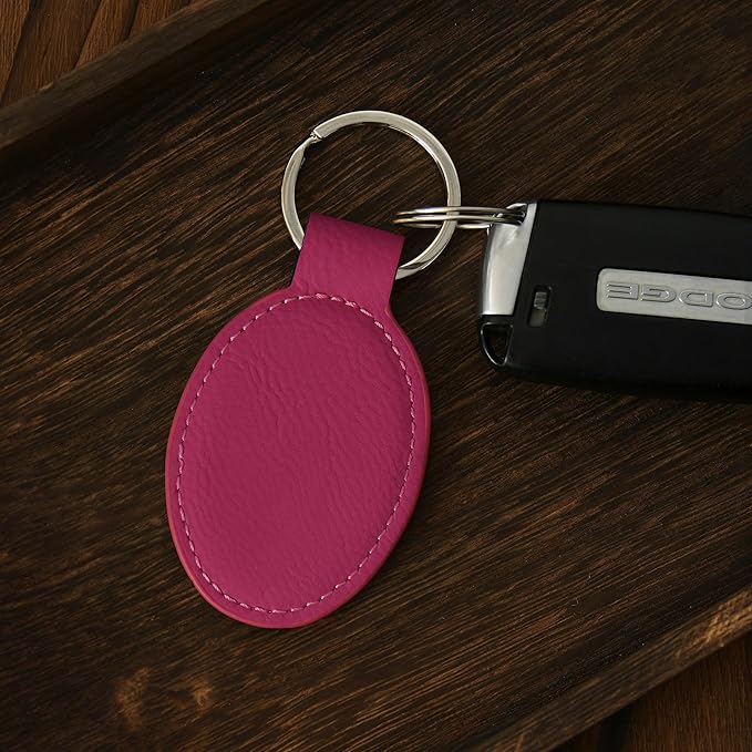 LaserGram Oval Keychain, Baseball Ball, Personalized Engraving Included (Hot Pink)