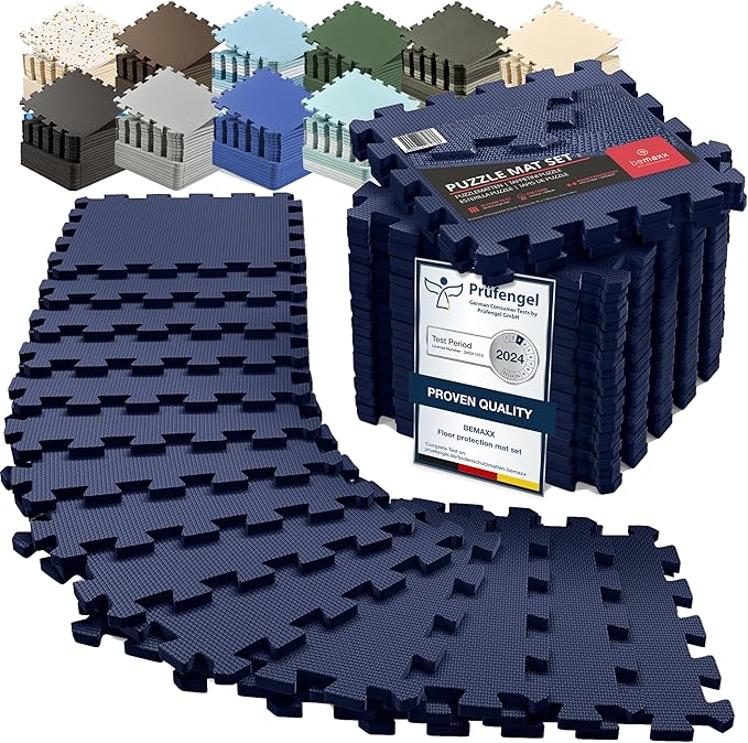 bemaxx Gym Mats Set - 18 pcs EVA Interlocking Foam Floor Tiles (12.6"x12.6"x0.4") 18sqft Protective Gym Flooring Sports Home Workout Exercise Mats Puzzle Garage Fitness Play-Room Garage Pool Treadmill
