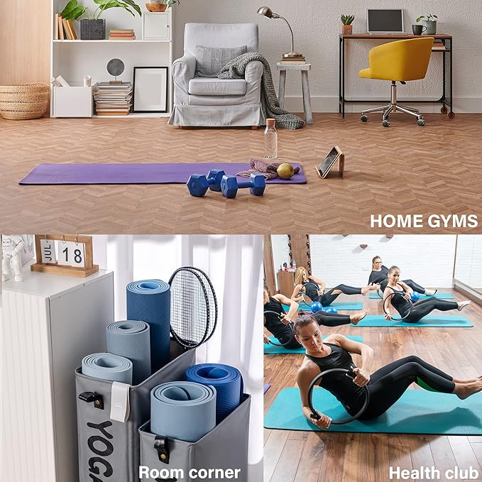 Twira Yoga Mat Storage Racks, Home Gym Storage Rack for Foam Roller, Yoga Strap and Resistance Bands, Workout Equipment Corner Storage Organizer with Wheels