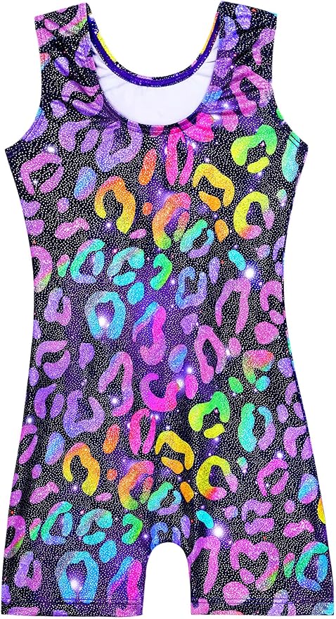 Domusgo Gymnastics Leotards for Girls Sparkly One-Piece Pro Kids Unitard Biketards with Shorts
