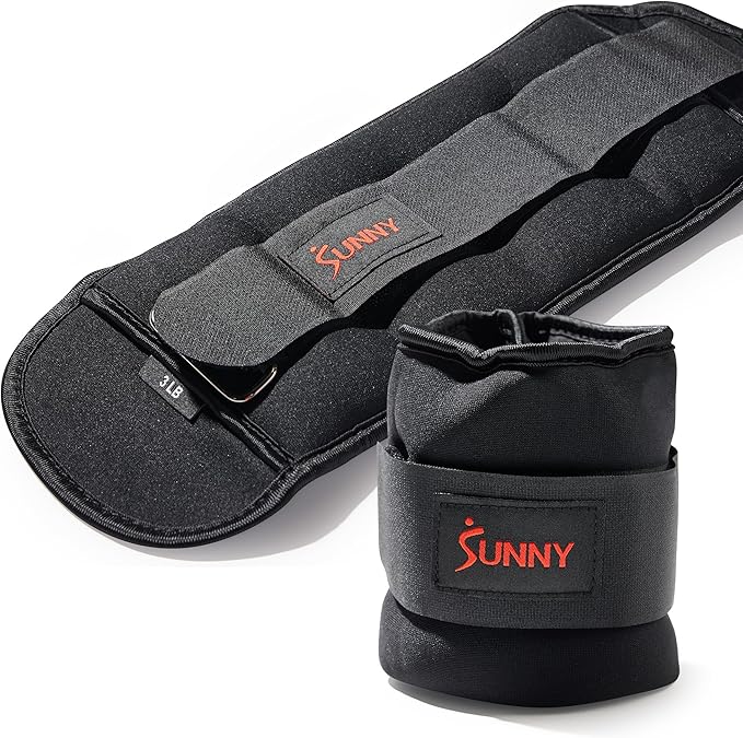 Sunny Health & Fitness Ankle Weights for Women, Men & Kids – Adjustable 1–5 lb Pair | Wrist, Arm & Leg Weights for Walking, Pilates, Yoga & Cardio