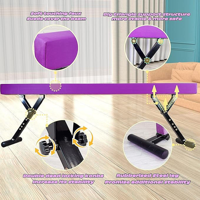 Adjustable Balance Beam for Kids, 8FT Gymnastics Beam with Anti-Slip Legs, High and Low Floor Beam for All Gymnastics Levels, Professional Gymnastic Equipment for Home, Gym Center
