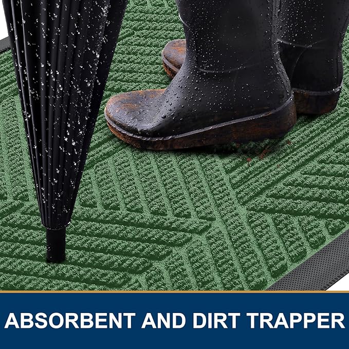 Smiry Front Door Mat Outside Entrance, Heavy Duty Sturdy Natural Rubber Doormat, Trap Dirt and Moisture, Easy Clean Low Profile Mats for Indoor Outdoor Entry, Irregular Triangle (71x24, Green)