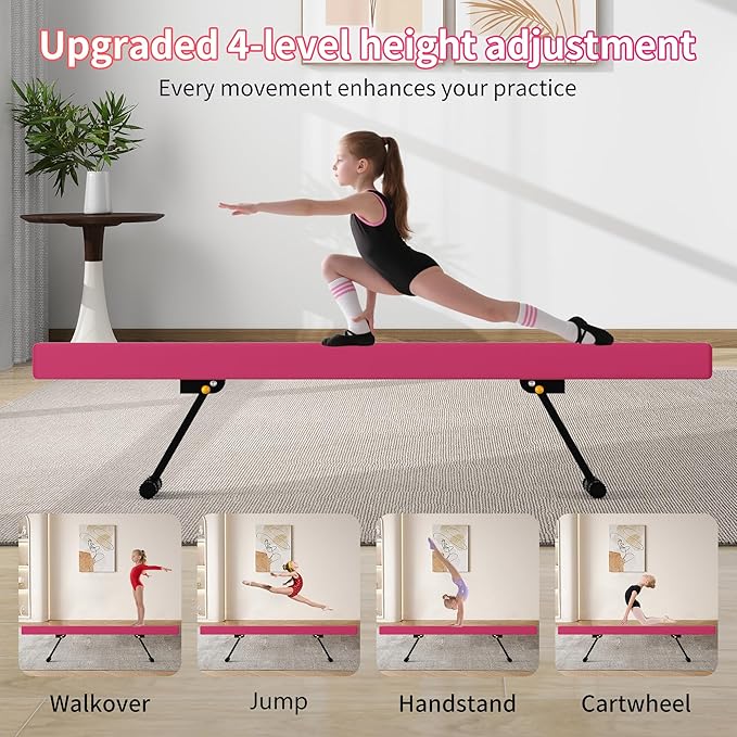 EL&IT·Wings 6ft/8ft Gymnastic Balance Beam, Adjustable High and Low Level Floor Beam - Highly Stable - Gym Practice Training Equipment for Kids Children Girls Home