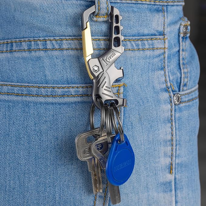 Heavy duty metal keychains, Carabiner clip Car key chains,Fashion family keychain bottle opener and 3 Key Rings suitable for men and women.(Gold+Multicolor)