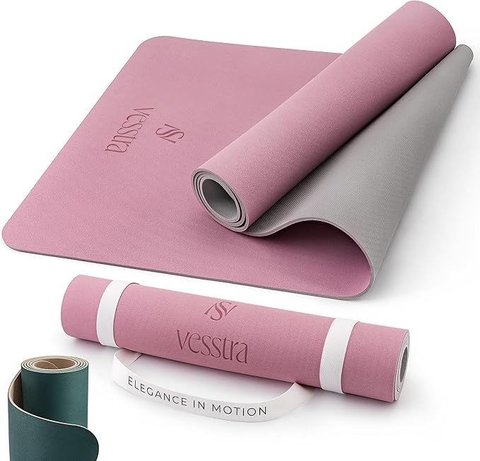 Premium Yoga Mat – Natural Rubber Non-Slip Fitness & Pilates Mat with PU Grip Surface, Carrying Strap Included, Sweat-Resistant, Durable Support, 4mm Thick, 72"x27" for Yoga, Pilates, Gym and Home Workouts