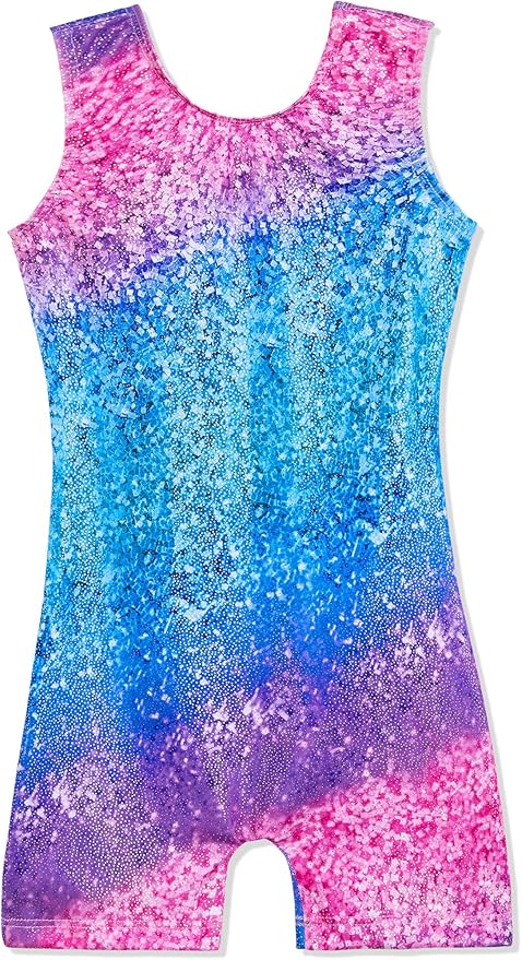 Domusgo Gymnastics Leotards for Girls Sparkly One-Piece Pro Kids Unitard Biketards with Shorts
