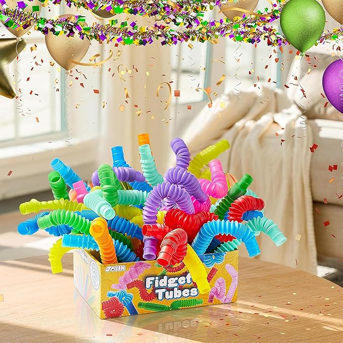 JOYIN 72 Pack Pop Tubes, Sensory Toys (Small) Fidget Toys Party Favors - 9 Colors, Creativity Learning & Fun for Toddler Kids - Perfect for Christmas Goodie Bags, Classroom School Reward