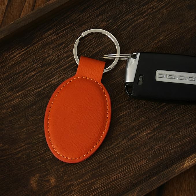 LaserGram Oval Keychain, Quad, Personalized Engraving Included (Orange)