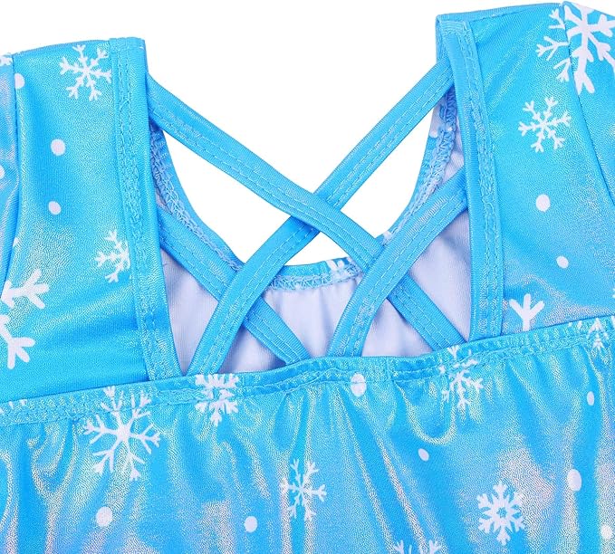 BAOHULU Gymnastics Leotards for Girls Long Sleeve Sparkly Cute Pattern Dance Outfit with Matching Shorts Set
