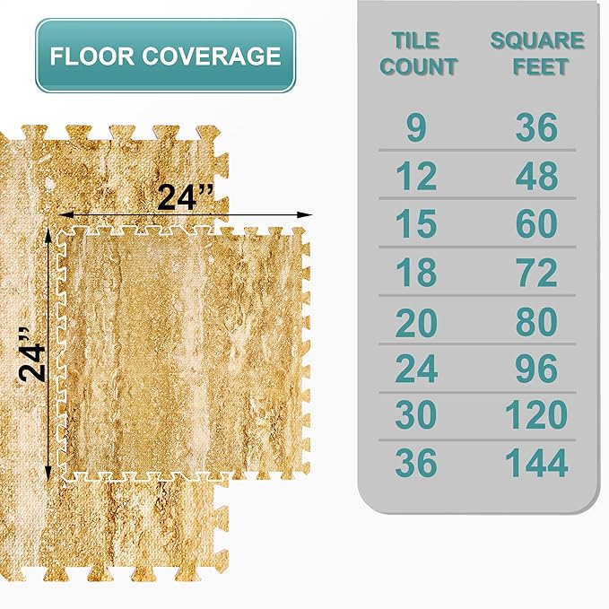 Sorbus 120 Sq. Ft. Wood Grain Floor Tiles Foam Mat EVA Interlocking Mats Tile 3/8-Inch Thick Flooring Wood Puzzle Exercise Mats w/Borders - Home Playroom Basement, Apartment, Trade Show, Baby, Dance