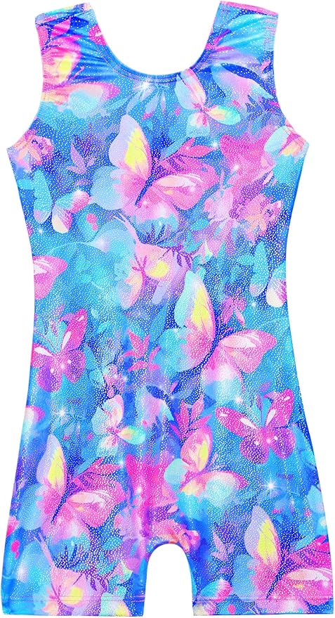 Domusgo Gymnastics Leotards for Girls Sparkly One-Piece Pro Kids Unitard Biketards with Shorts