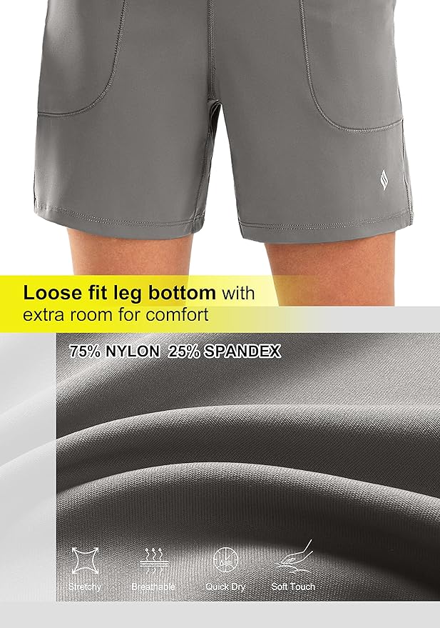 SANTINY Women's 6'' Athletic Long Shorts with 4 Pockets High Waisted Bermuda Shorts for Women Walking Running Casual