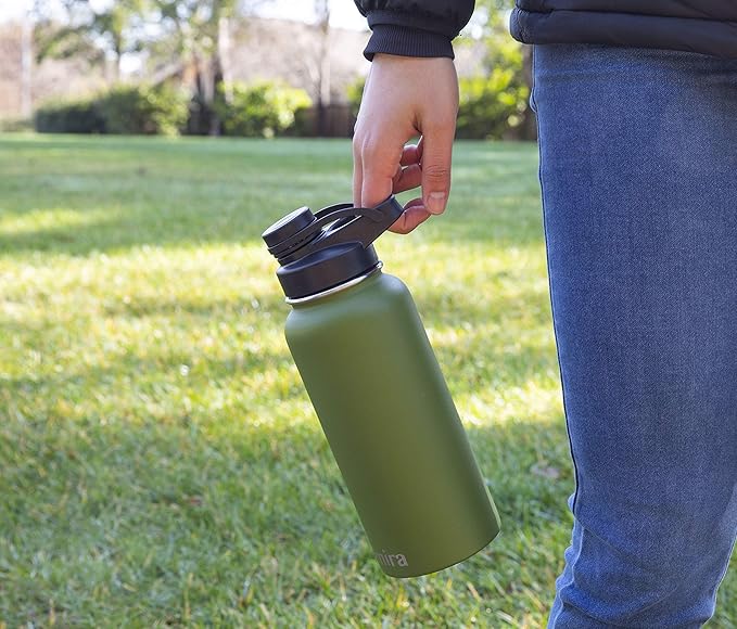 MIRA 32 oz Insulated Sports Bottle - Stainless Steel Temperature Control Thermo - Easy-Drink Spout (24Hr Cold/12Hr Hot) - Olive Green