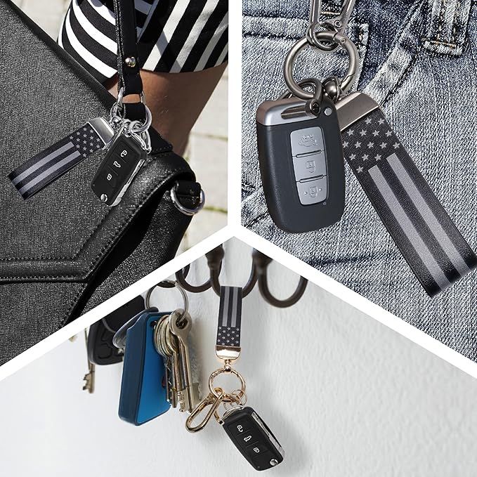 Car Key Chain, Leather Cars Keychains for Men, American Usa Flag Key Chains with Anti-Lost D-Ring Men Car Accessories