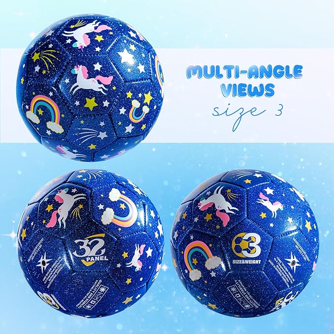Soccer Ball Size 4 Size 3 Size 2 with Pump Deflated - Glitter Unicorn Dinosaur Toys for Toddler Kids - Sports & Outdoors Games - Christmas Stocking Stuffers Birthday Gifts for Boys Girls 1-3 3-8 8-12