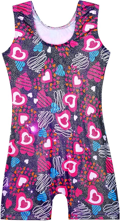 Domusgo Gymnastics Leotards for Girls Sparkly One-Piece Pro Kids Unitard Biketards with Shorts