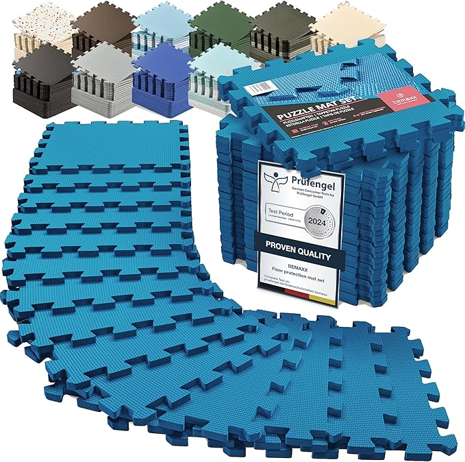bemaxx Gym Mats Set - 18 pcs EVA Interlocking Foam Floor Tiles (12.6"x12.6"x0.4") 18sqft Protective Gym Flooring Sports Home Workout Exercise Mats Puzzle Garage Fitness Play-Room Garage Pool Treadmill