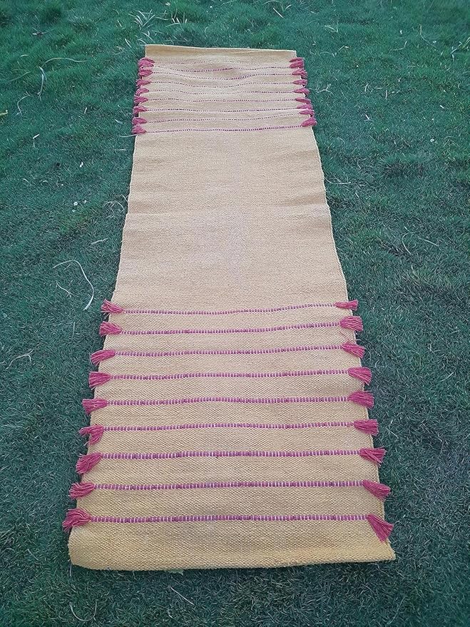 Indian Handmade100 % Organic Anti Skid Multi Colour Cotton Yoga Mat - Eco-Friendly Hand-Woven Rug - Non-Slip & Thick (24”x72”x5mm) for Hot yoga & Everyday Fitness at Home - Comfortable & Foldable Extra-Long Mat