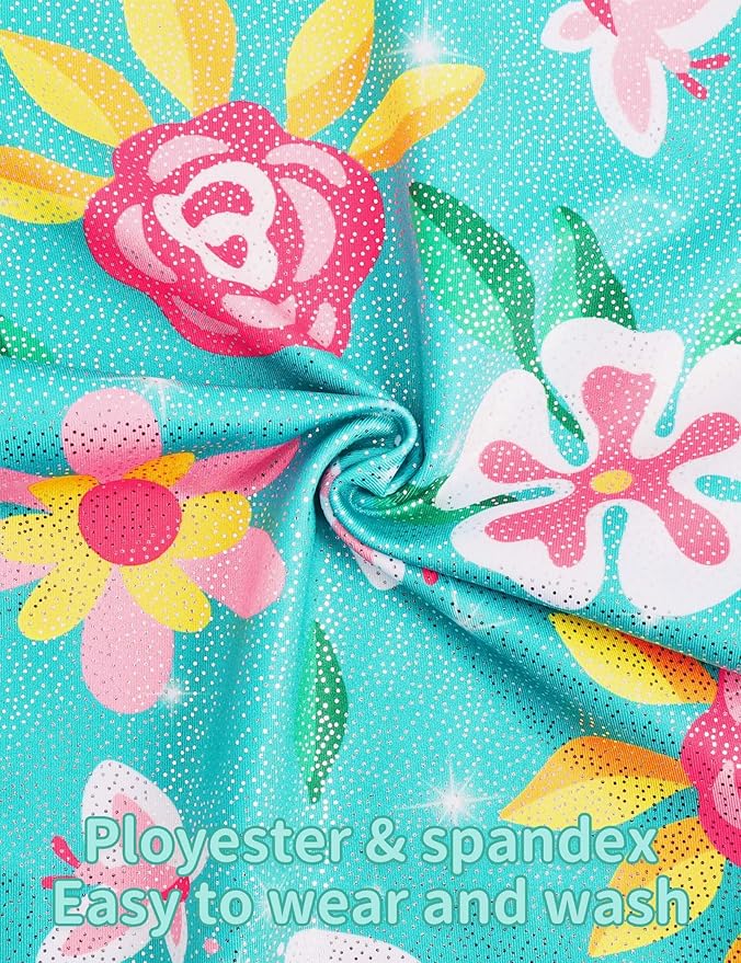 Nymphperi 2 Packs Gymnastics Leotard for Girls Sparkle Biketards with Shorts Kids Sleeveless Unitard One-Piece Dancewear