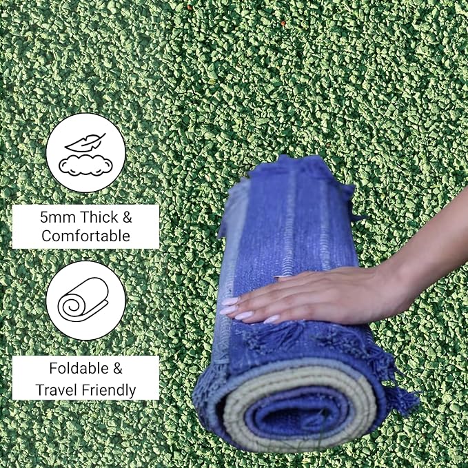 Indian Handmade100 % Organic Anti Skid Multi Colour Cotton Yoga Mat - Eco-Friendly Hand-Woven Rug - Non-Slip & Thick (24”x72”x5mm) for Hot yoga & Everyday Fitness at Home - Comfortable & Foldable Extra-Long Mat
