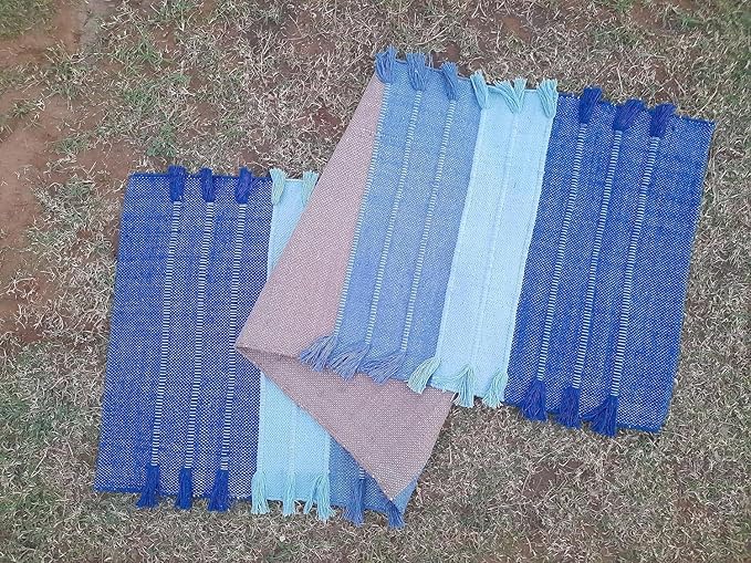 Indian Handmade100 % Organic Anti Skid Multi Colour Cotton Yoga Mat - Eco-Friendly Hand-Woven Rug - Non-Slip & Thick (24”x72”x5mm) for Hot yoga & Everyday Fitness at Home - Comfortable & Foldable Extra-Long Mat