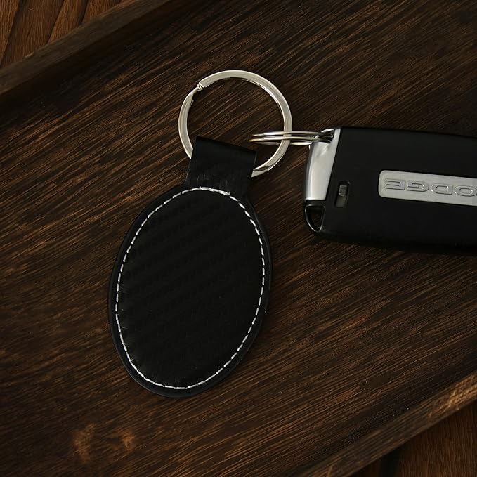 LaserGram Oval Keychain, Quad, Personalized Engraving Included (Carbon Fiber Black with Silver)