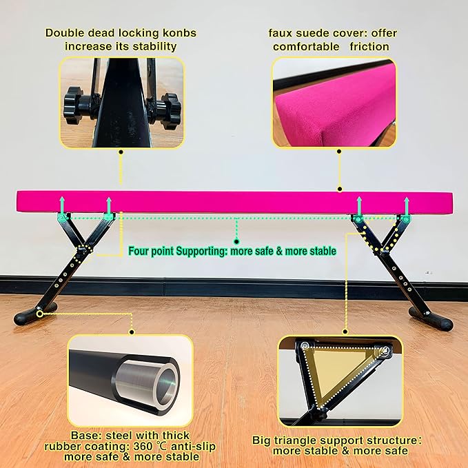 MARFULA Adjustable Balance Beam 8 ft Gymnastic Beam Adjustable Height for Kids and Teenage of All Gymnastic Levels, Gymnastic Training Beam Gymnastic Equipment for Athlete Home and Gym Club Use