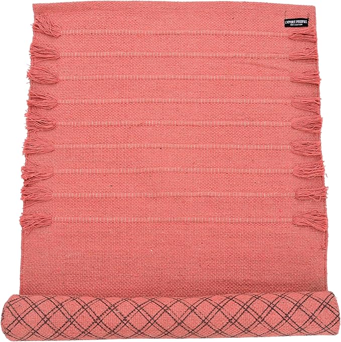Indian Handmade100 % Organic Anti Skid Multi Colour Cotton Yoga Mat - Eco-Friendly Hand-Woven Rug - Non-Slip & Thick (24”x72”x5mm) for Hot yoga & Everyday Fitness at Home - Comfortable & Foldable Extra-Long Mat