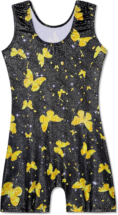 Domusgo Gymnastics Leotards for Girls Sparkly One-Piece Pro Kids Unitard Biketards with Shorts