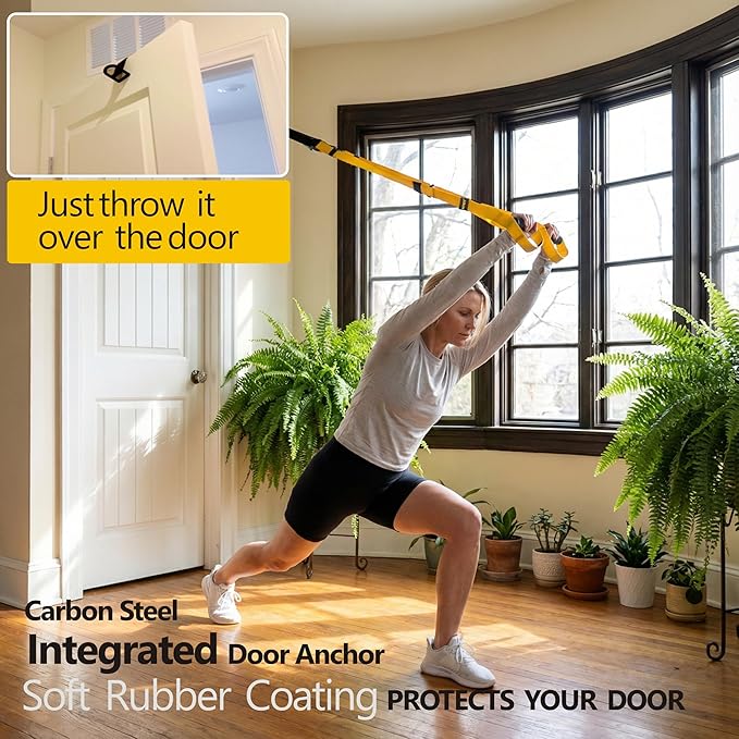 FITKIT Suspension Fitness Trainer System with Integrated Door Anchor, All-in-One Bodyweight Resistance Straps for Home Gym, Heavy Duty 700lbs Load, Non-Slip Handles, Portable Workout Kit for Travel & Outdoors