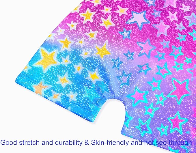 Domusgo Gymnastics Leotards for Girls Sparkly One-Piece Pro Kids Unitard Biketards with Shorts
