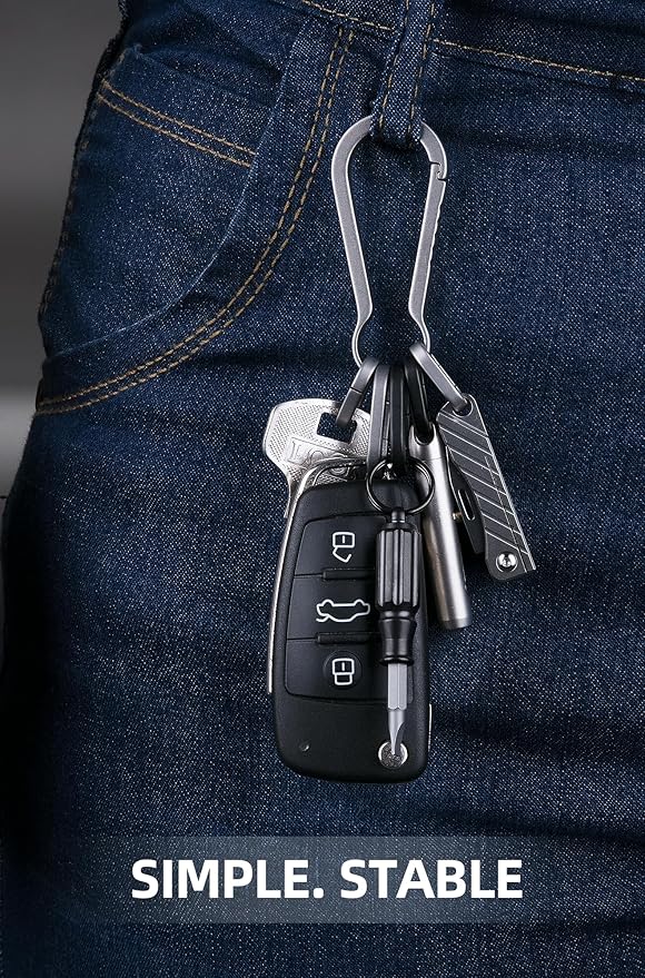 KEEPO LINK Titanium Key Ring Side Pushing, Small Key Ring Quick Release Keychain Connector for Men, 2 Pcs, OLO03 (Gunmetal Grey, M)