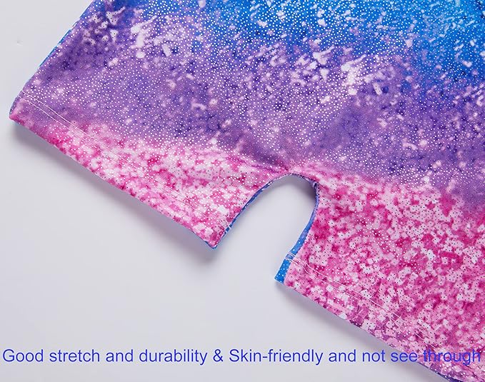 Domusgo Gymnastics Leotards for Girls Sparkly One-Piece Pro Kids Unitard Biketards with Shorts