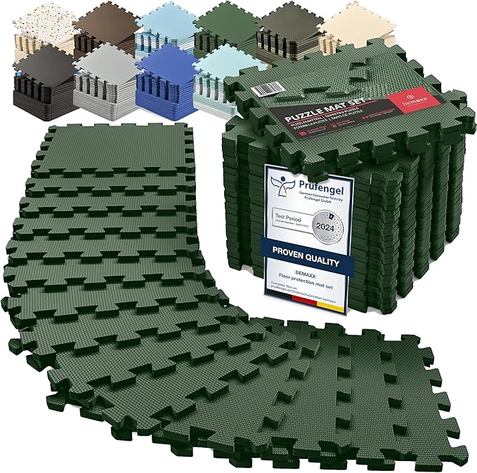bemaxx Gym Mats Set - 18 pcs EVA Interlocking Foam Floor Tiles (12.6"x12.6"x0.4") 18sqft Protective Gym Flooring Sports Home Workout Exercise Mats Puzzle Garage Fitness Play-Room Garage Pool Treadmill