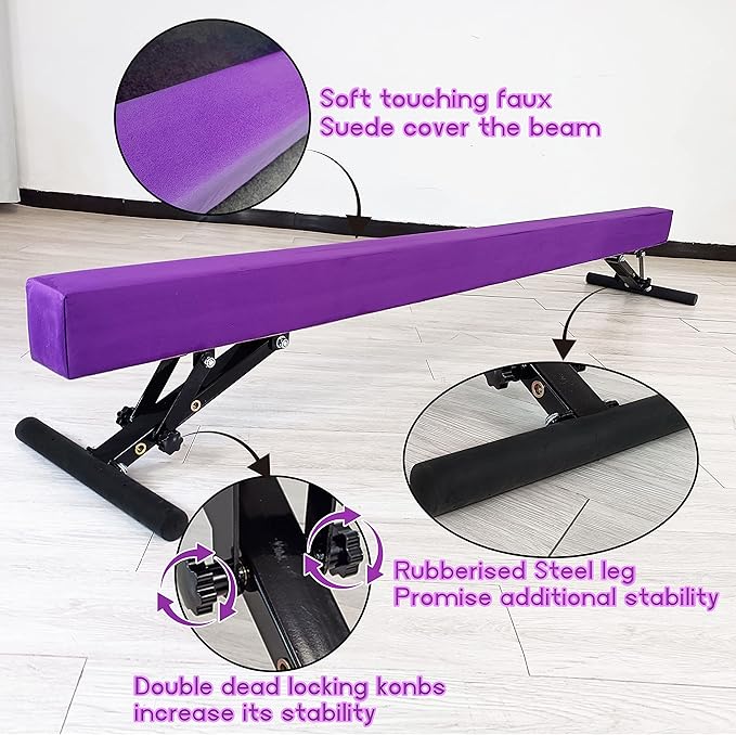 Adjustable Balance Beam for Kids, 8FT Gymnastics Beam with Anti-Slip Legs, High and Low Floor Beam for All Gymnastics Levels, Professional Gymnastic Equipment for Home, Gym Center