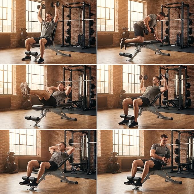 leikefitness Adjustable Weight Bench Foldable Workout Exercise Bench with Automatic Lock for Upright Incline Decline and Flat Full Body Exercise