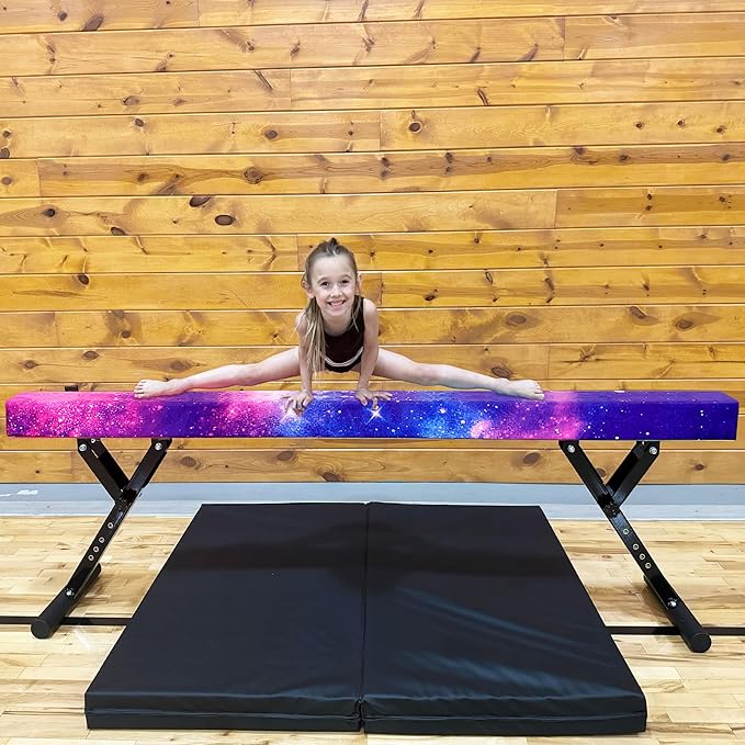 PreGymnastic 8FT Balance Beam, Raised Gymnastics Beam for Kids Ages 3-12, Home Gym Equipment for Training, Adjustable Balancing Beam Indoor, Off-Ground Competition Style