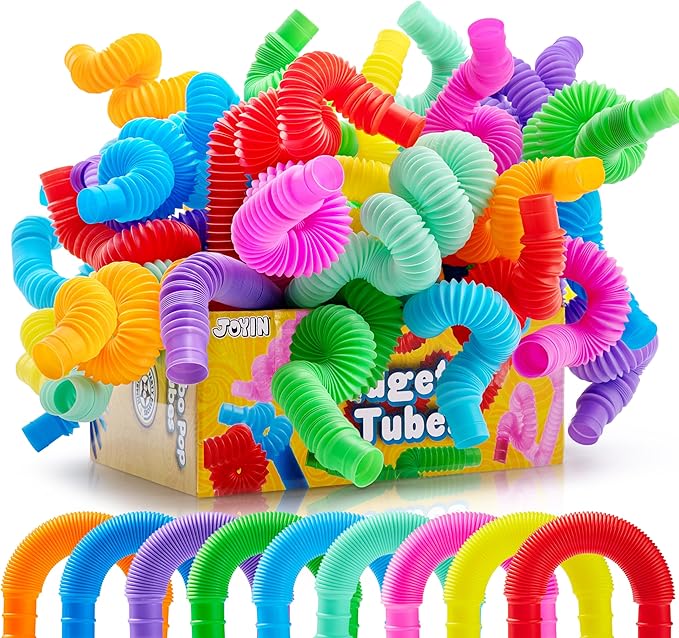 JOYIN 9 Pack Pop Tubes, Sensory Toys (Large) Fidget Toys Party Favors - 9 Colors, Creativity Learning & Fun for Toddler Kids - Perfect for Party, Goodie Bags Stuffers, Classroom School Reward